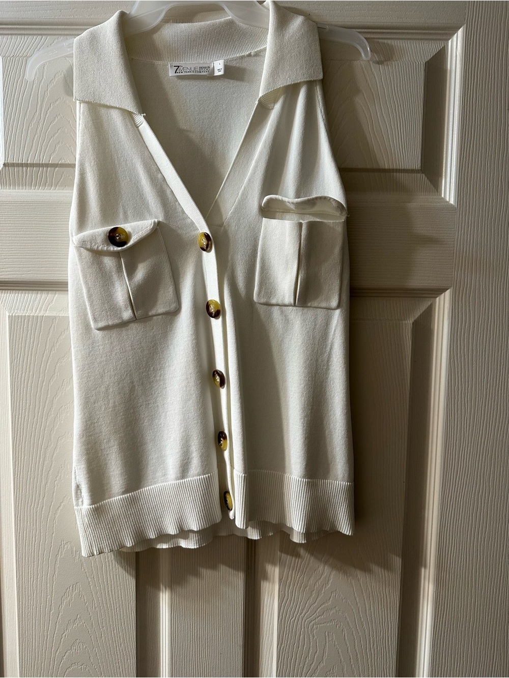 New York & Company Cream Sleeveless Button Cardigan